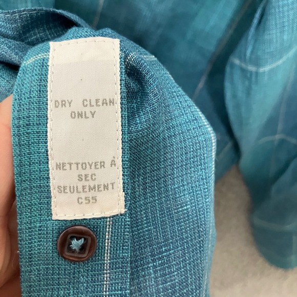 Vtg Claiborne Button Down Shirt Men M Teal Blue Plaid Linen Blend Breathable 90s - Picture 4 of 7